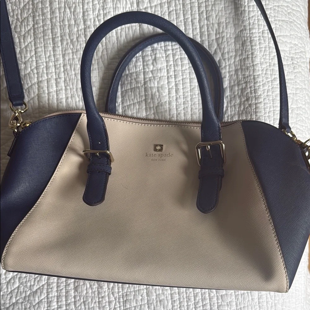 Kate Spade Blue and Cream Satchel with Structured Design - Picture 1 of 6